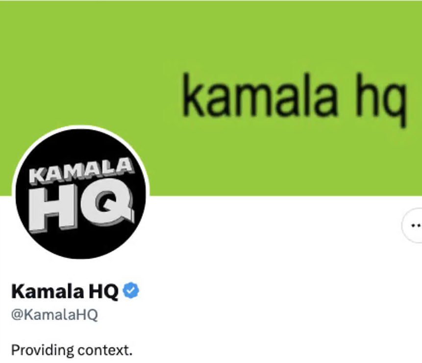 A screenshot of "Kamala HQ" on X in its "Brat" color scheme. 